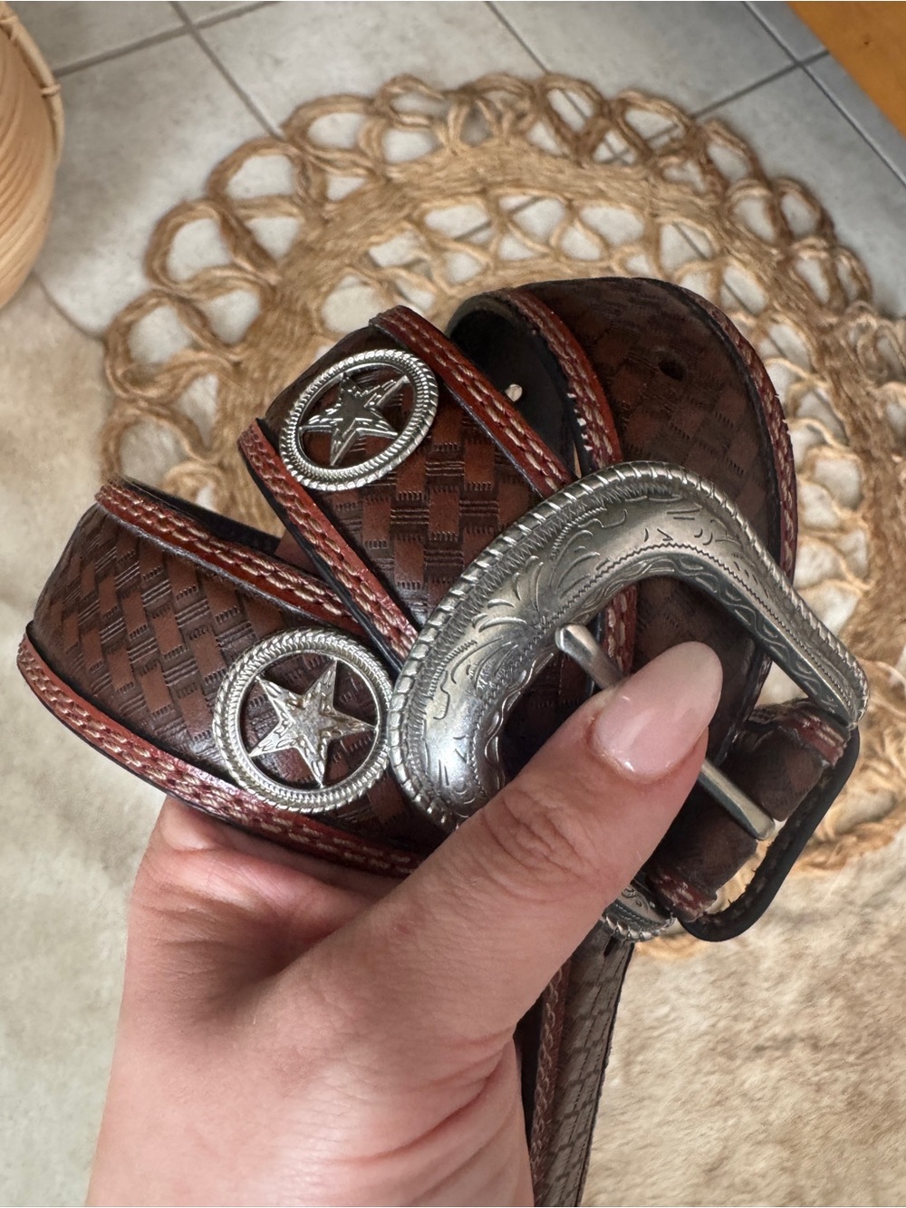 Ariat Brown Woven Leather Western Belt with Silver Star Conchos